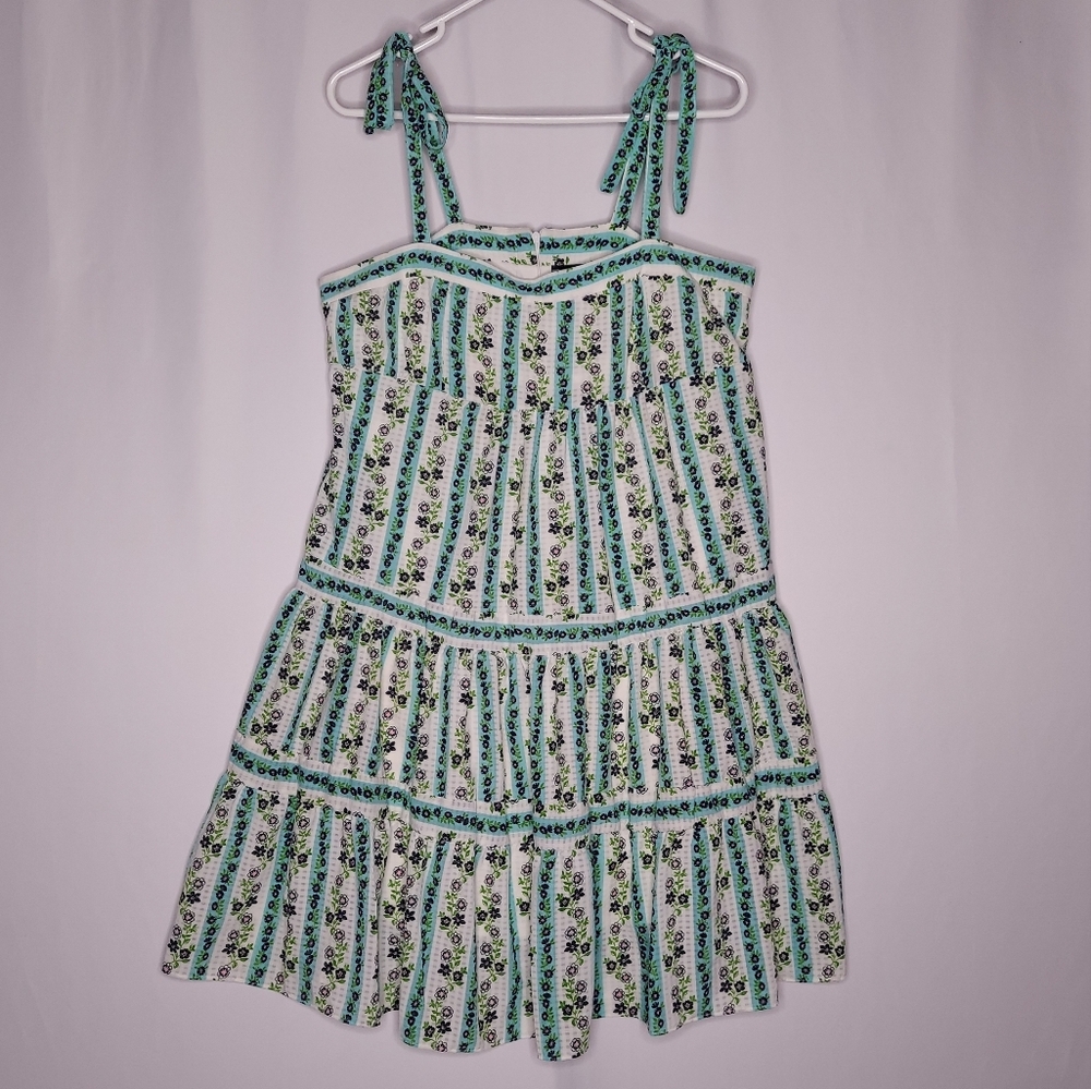 Maison Tara Dress‎ 12 Empire Tier Ruffle Blue Floral Tie Strap Cottagecore Retro